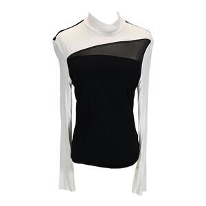 Shein Chic Black & White Long Sleeve Top with Sheer Detail/XL